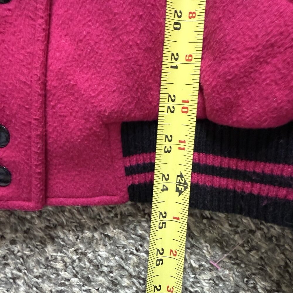 Vintage Lizsport Hot Pink Varsity Bomber Jacket Women’s Large Wool Leather Patch - Picture 10 of 11